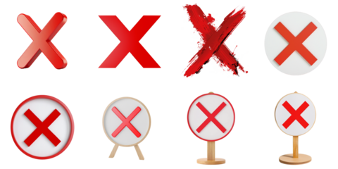 Cross mark transparent collection in 3d using for presentation.