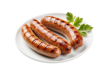 Grilled pork sausages on a plate with parsley garnish, ready to serve. Generative AI