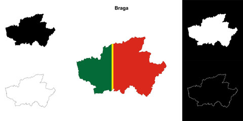 Fototapeta premium Braga district outline map set
