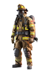 Fototapeta premium firefighter, standing in full gear on a pure white background.
