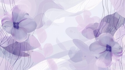 Organic Abstract Minimalist Background with Pastel Purple floral shapes and lines.