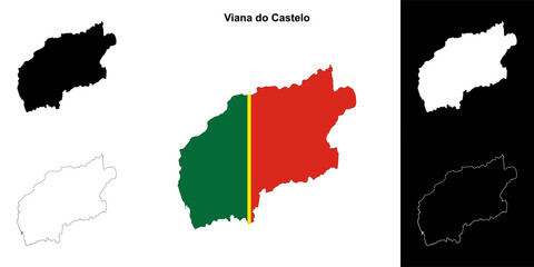 Viana do Castelo district outline map set