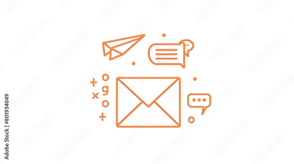 Poster digital correspondence:sleek envelope icon with messaging bubbles and paper plane accent