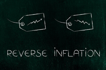 reverse Inflation and fix the cost of living concept, price tags with arrows going up and down