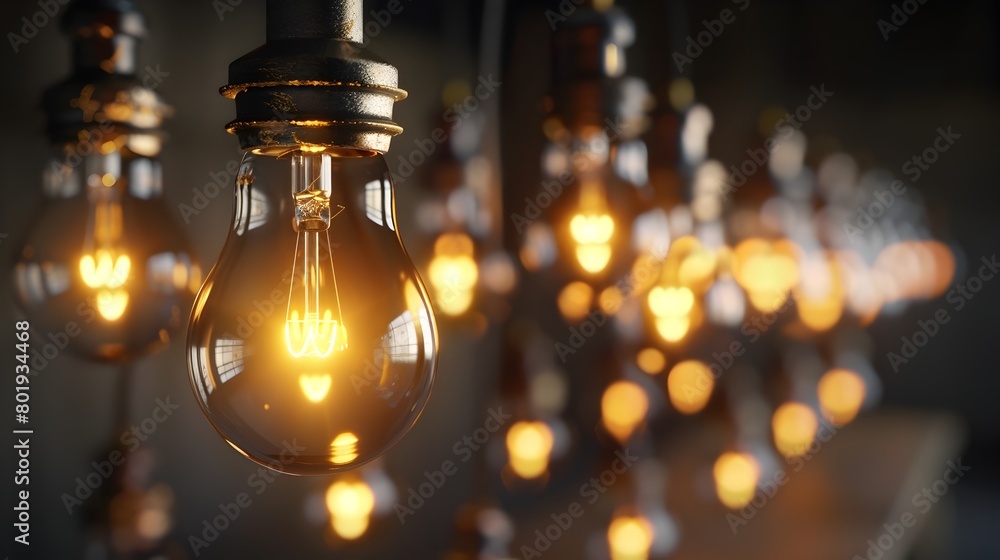 Poster display of illuminated lightbulb cluster signifying breakthrough idea