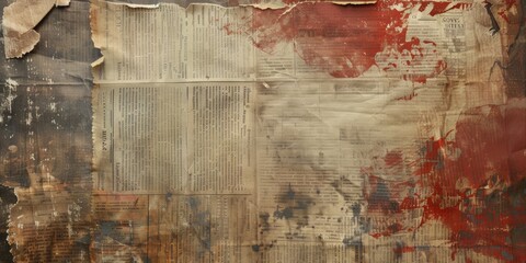 Old grunge background with newspapers torn and painted pages. Creative vintage background with copy space