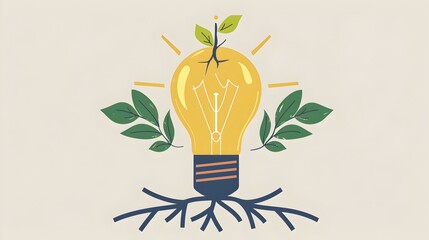 Minimalist of Light Bulb with Organic Growth,Symbolizing Sustainable Ideas