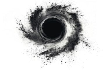 black hole surrounded by swirling gas and dust,  against a white background to highlight its mysterious and powerful nature.