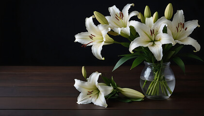 Beautiful lily on dark background with space for text. Funeral flower