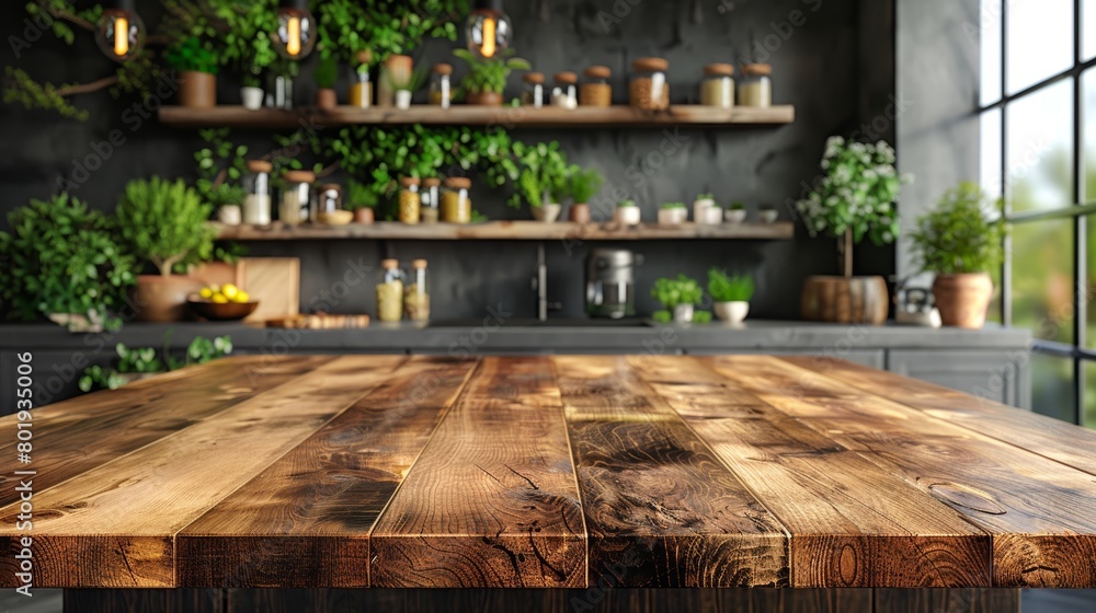 Poster modern kitchen island with empty dining table generative ai