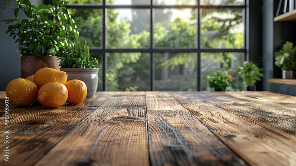 Poster modern kitchen island with empty dining table generative ai