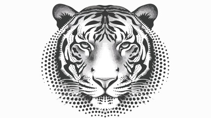Tiger cartoon head in black dotted silhouette Vector