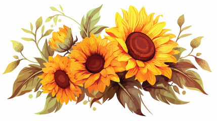 Beautiful sunflower and petals on white background Vector