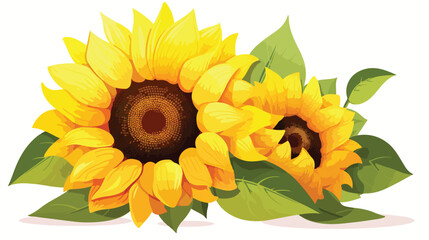 Beautiful sunflower and petals on white background Vector