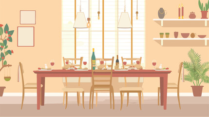 Beautiful table Fourting in dining room Vector illustration