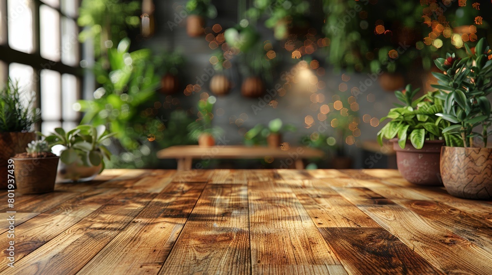 Aufkleber rustic kitchen table setting with empty desk and bokeh background generative ai