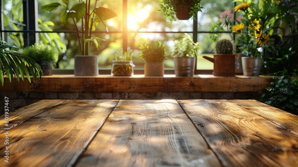 Aufkleber rustic kitchen table setting with empty desk and bokeh background generative ai