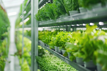 A modern vegetable greenhouse with a minimalist composition, bright lighting, and an empty scene.

