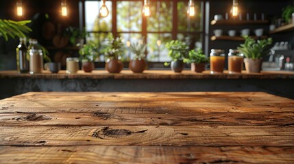 Rustic Kitchen Table Setting with Empty Desk and Bokeh Background Generative AI