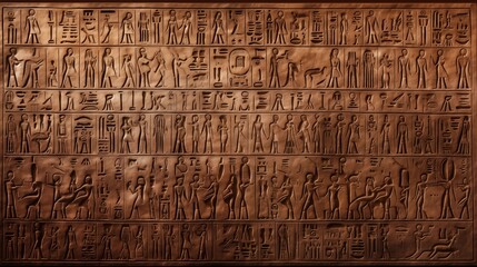 Hieroglyphic carvings on the walls of an Ancient Egyptian Temple.