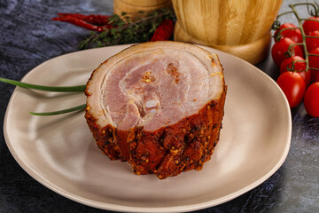 Tasty and fat smoked pork belly