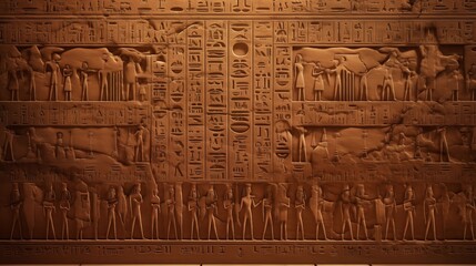 Hieroglyphic carvings on the walls of an Ancient Egyptian Temple.