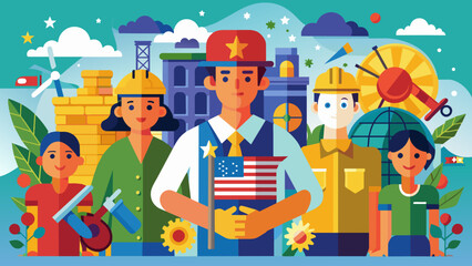 Diverse Workforce and National Pride: A Colorful Illustration of American Workers