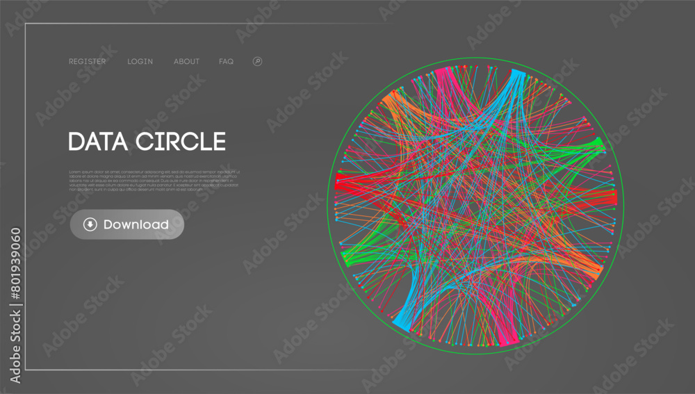 Poster big data circle blockchain technology background. neural network digital background