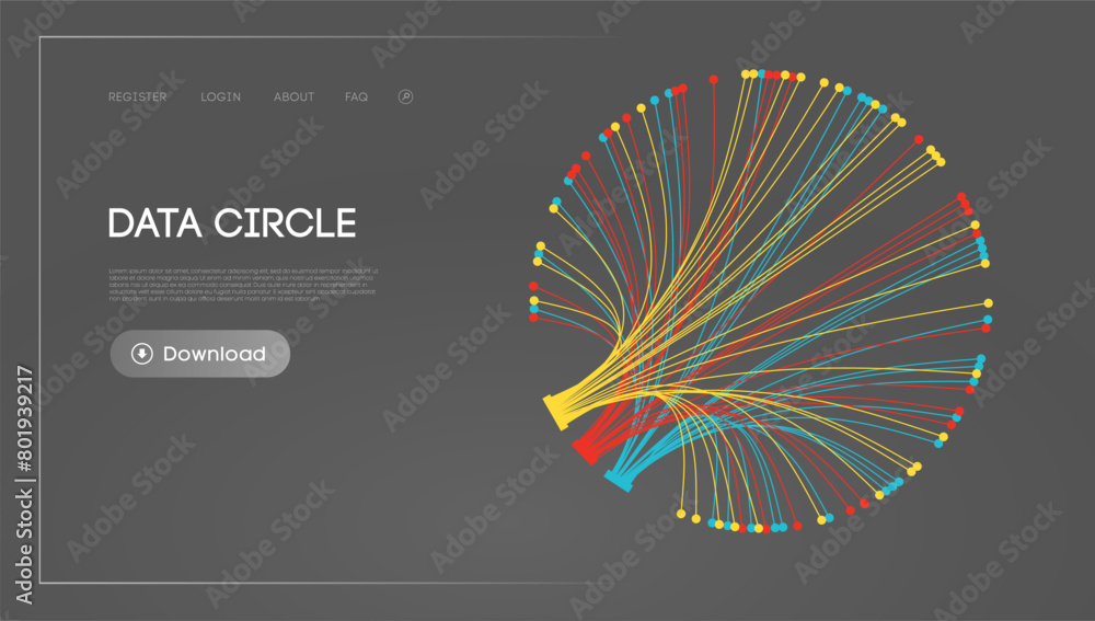 Poster big data circle blockchain technology background. neural network digital background