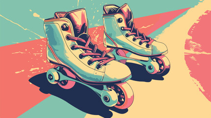 Vintage roller skates on color background Vector illustration