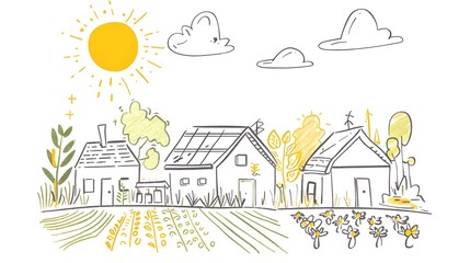 Sketch of an Eco-Friendly Community Garden in a Sustainable Rural Neighborhood