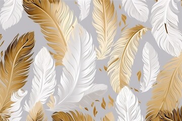 a wallpaper with feathers and feathers in gold and gold.