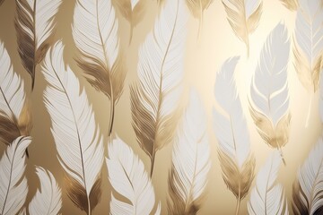 a wallpaper with feathers on it and a gold background.