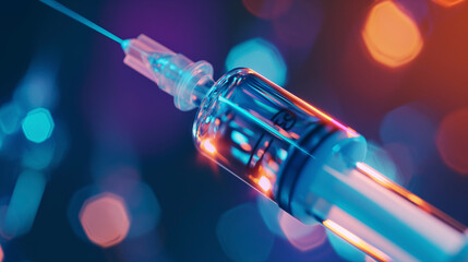 A closeup shot of a purple syringe with a needle resembling a microphone, symbolizing the musician injecting music into the performers soul like a potent drug