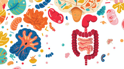 White background with colorful human digestive system