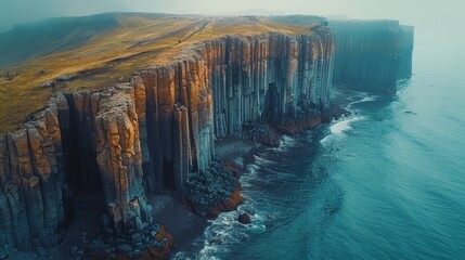 Majestic cliffs alongside a serene ocean at sunset, offering a stunning landscape perfect for exploration and photography enthusiasts. - Powered by Adobe