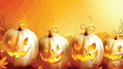 White Halloween pumpkins on color background closeup