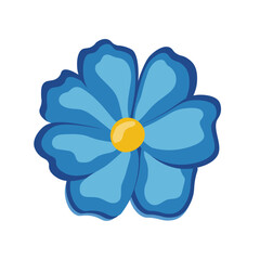 Beautiful blue flower vector image, flat design illustration, isolated on white background