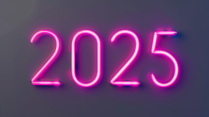 2025 of neon lights on a dark background. The 2025 concept is minimalistic luminous