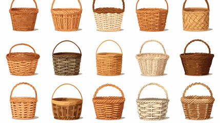 Wicker baskets isolated on white background Vector illustration