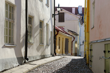 Cobble stone street in Tallinn old town in Estonia