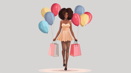 Happy African-American woman with shopping bags 