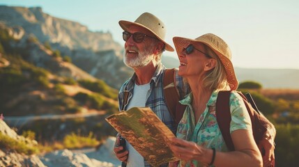 A retired couple traveling the world, highlighting the joys of financial freedom in retirement. Copy Space