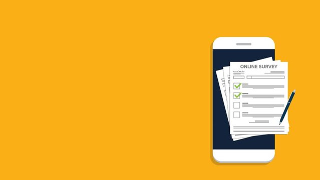 Online survey. Customer feedback. Checklist browser window on a mobile phone . Choice, survey concepts.	
