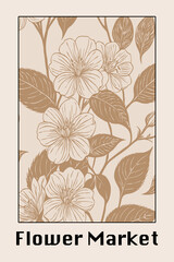 Botanical poster inspired by the flower market. Illustration for wall art, greeting card and invitation. Generated by Ai