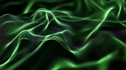 Abstract green wave on dark background. 3d rendering, 3d illustration.