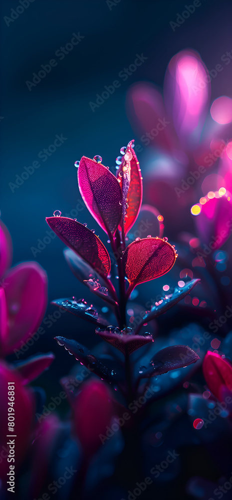 Aufkleber a close up of a flower with raindrops on it. the flower is pink and the raindrops are small and clea