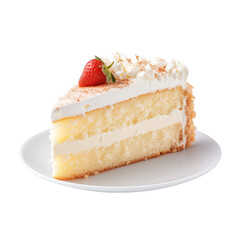 Vanilla cake slice isolated on transparent or white background, png