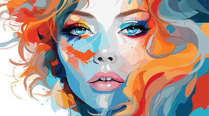 Beautiful young woman with creative makeup closeup Vector