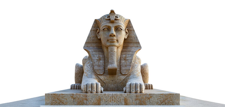 Frontal view of an Egyptian sphinx statue, cut out - stock png.